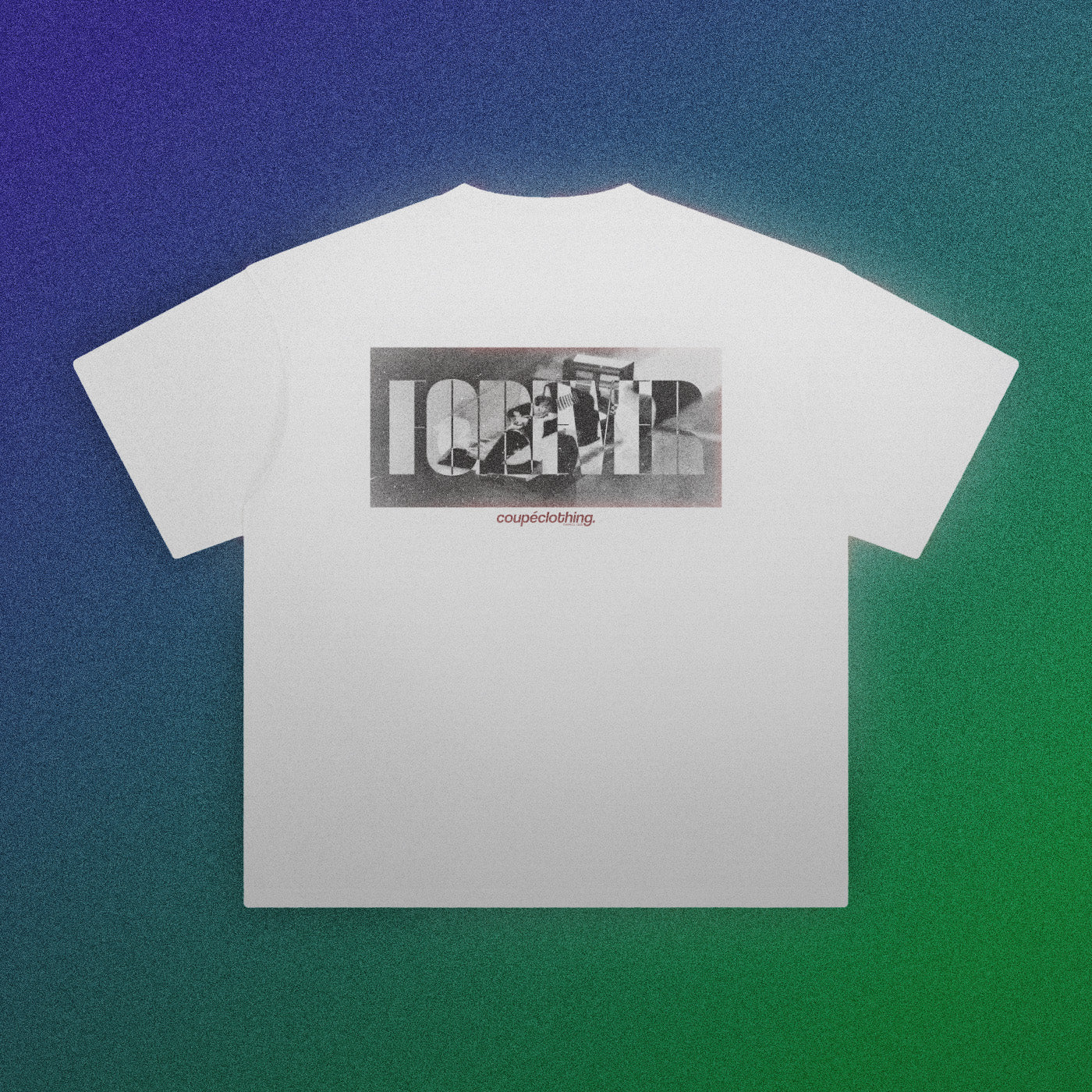 Back of the white 'Owners Club Varsity' t-shirt. The design features a racing car in monochrome.